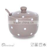 Grey With White Dots Ceramic Sugar Pot thumbnail-1