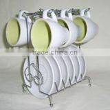6sets Double Colors Unique Ceramic Coffee Mug Sets With Rack thumbnail-1