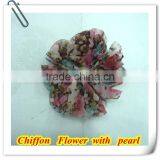 Rose Hair Flower Chiffon Flower With Pearls