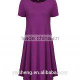 Wholesale Latest Fashion Short Sleve Ladies O-Neck Simple Soft Women Dress thumbnail-1