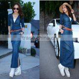 Z4027european dress summer fashion long woman denim dress