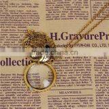 Tone Antique Gold Round Halloween Owl 5X Magnifying Glass Necklace thumbnail-2