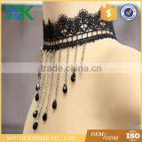 Modern Lace Black Crystal Water Drop Tassel Necklace Chain Small Court Dress Necklace Lace up Choker thumbnail-3