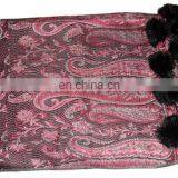 Paiseley Design Shawl With Fur Balls in Mexico thumbnail-2