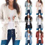 Hot Casual Solid Color Twist Button Jacket Cardigan Sweater For Women thumbnail-2