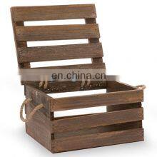 Antique Brown Wooden Crate Storage Box With Lid thumbnail-1