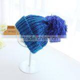 Autumn Winter Popular Colorful Yarn Knitting Large Pom Pom Beanie Hat Women thumbnail-2