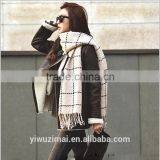 Women Ladies Wool Blend Tartan Neck Stole Plaid Grid Tassel Scarf Wrap thumbnail-6