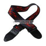 Adjustable Buckle Electric Guitar Acoustic Strap Red Flame Print thumbnail-1