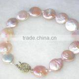 12-13mm Pink Coin Freshwater Pearl Bracelet thumbnail-2