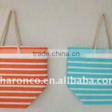 Candy Strip Paper Straw Fabric Beach Bag With Handle thumbnail-1