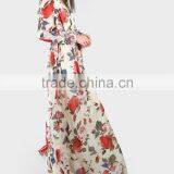 Women Clothing/women Dresses/Rose Print Cuffed Long Sleeve Belted Wrap Dress thumbnail-3