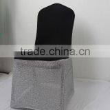 Silver Glitter Back Black Lycra Banquet Standard Chair Cover For Wedding Use thumbnail-2