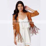 HAODUOYI Autumn Women Synthetic Suede Short Style Blazer Tassel Jacket thumbnail-6