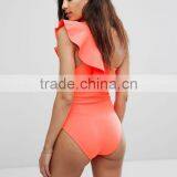 2017 MGOO Best Hot Sale Design One Piece Swimsuit Custom Your Brands One Shoulder Ruffle Swimwear With Polyamide Elastane thumbnail-2