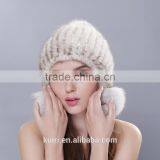 2015 Winter Natural Mink Fur Caps Genuine Mink Fur Knitted Hat Fashion Women Headwear thumbnail-4
