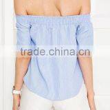 Runwaylover EY2332B 2017 Ladies Short Sleeve Fashion Off-Shoulder Stripe Blouse thumbnail-3