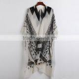 2017 Best Polyester & Cotton Women Long Cardigan Mid-long Style Printed Abstract Pattern White and Black thumbnail-1