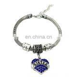 New Products 2017 Shiny Crystal Rhinestone Heart Sister Charm Silver Charm Bracelet