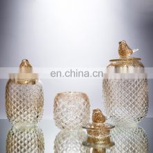 Wholesale Glass Vase Decorative Bird Blown Technique Antique Glass Food Storage Jar For Wedding Decoration