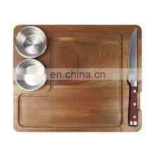 Super Acacia Wood Steak Chopping Board With 2 Bowls And Knife thumbnail-2