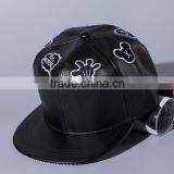 Star Style Cute Hand Embroidery Men Women Hiphop Black Leather Flat Baseball Cap thumbnail-3