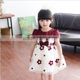 Baby Girls' Dress Printed Buttom & Solid Patch Work Dress With Waist Bow Tie Comfortable Kids Beautiful Dress