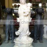 Guanyin Female Buddha Statue With Baby White Marble Stone Hand Carving Sculpture