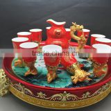 Bone China Craft,12 Animal Zodiac Red Ceramic wine cups made in china