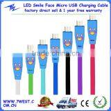 Wholesale Colorful LED Light Smile Face Micro USB Cable Sync Data Charge for Android Smart Phone
