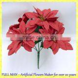 Indoor Artificial Christmas Flower Decoration H 25cm Silk Red Poinsettia Flower thumbnail-1