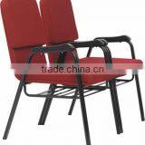 Red Fabric Linking Training Chair With Bookbasket Magazine Frame A270-X01 ,Stacking Chair