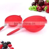 Coloured Silicone Draining Basket Kitchen strainer Spoon With Handle For Fruit&Vegetable