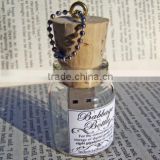 Glass bottle usb flash stick, glass jar usb with wooden cork, promotional Drift bottle wood glass souvenir usb stick
