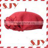 French Women's Wool Beret Hat With Self Flowers thumbnail-1