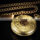 Skeleton Steampunk Transparent Half Hunter Roman Dial Gold Mechanical Pocket Watch thumbnail-3