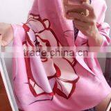 High Quality Digital Print Rose Silk Custom Colorful Print Scarf thumbnail-1