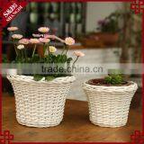 S&D Rattan Small White Round Plastic Flower Pots Light Ceramic Flower Pot Yard Decoration thumbnail-3