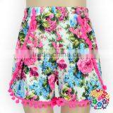 2016 New Arrival Cute Black White Strip Flowers Fabric With Hot Pink Pom Pom Pom Shorts For Girls thumbnail-3