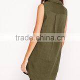 High Quality Elegant Women Khaki Sleeveless Soft Material Shirts thumbnail-5