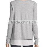 High Quality Double-Layer Long-Sleeve Tee/Pima Cotton Relaxed Style Top Layer Side Open Hemp t Shirt for Women thumbnail-2