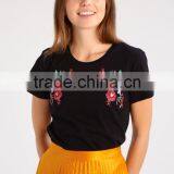 MGOO 2017 Summer Latest Design Women Short Sleeve T-Shirts Black T Shirt Embroidered With Flora thumbnail-4