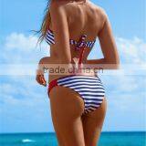 Striped High Neck Sexy Mature Bikini thumbnail-2