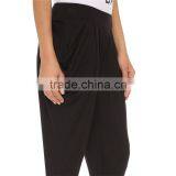 OEM Soft Lounge Ribbed Waist Tapered Leg Imperial Harem Pants Black thumbnail-4