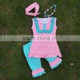 Baby Girls Pink Aztec Tribal Clothing Set Girls Suit Capri Set Outfits With Matching Headmade Necklace and Headband thumbnail-1