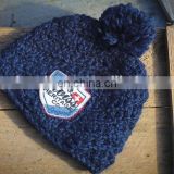 Hot sell navy blue hand made knitted with polar fleece sweatband