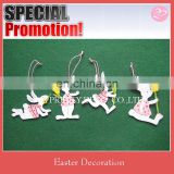 Wooden coloured drawing Bunny or rabbit shaped hanging decoration for easter