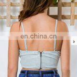 Sexy Women Strap Cross Back Faux Suede Backless Halter Top thumbnail-4