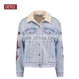 Factory OEM Embroidered Sherpa Lining Womens Denim Jacket thumbnail-1