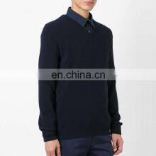 Navy Men Merino Wool v Neck Pullover Sweater thumbnail-1